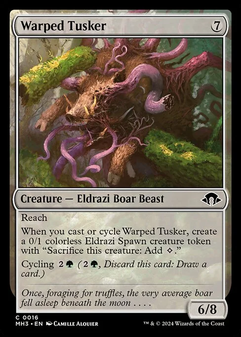 Warped Tusker, carta Magic di tipo Creature — Eldrazi Boar Beast illustrata da Camille Alquier