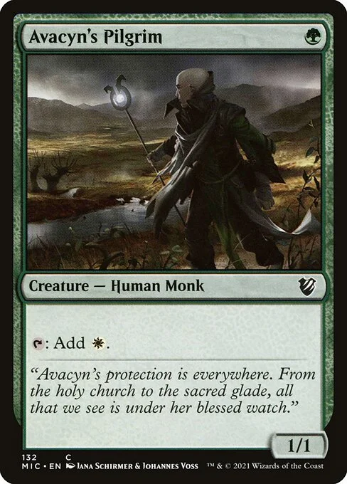 Avacyn's Pilgrim, carta Magic di tipo Creature — Human Monk illustrata da Jana Schirmer & Johannes Voss