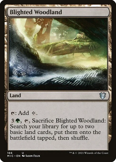 Blighted Woodland, carta Magic di tipo Land illustrata da Jason Felix