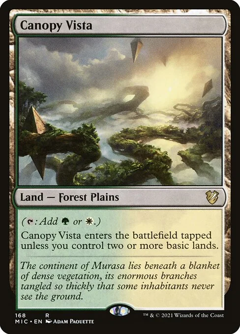 Canopy Vista, carta Magic di tipo Land — Forest Plains illustrata da Adam Paquette