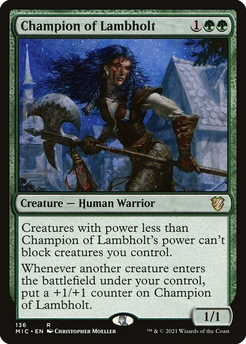 Champion of Lambholt, carta Magic di tipo Creature — Human Warrior illustrata da Christopher Moeller