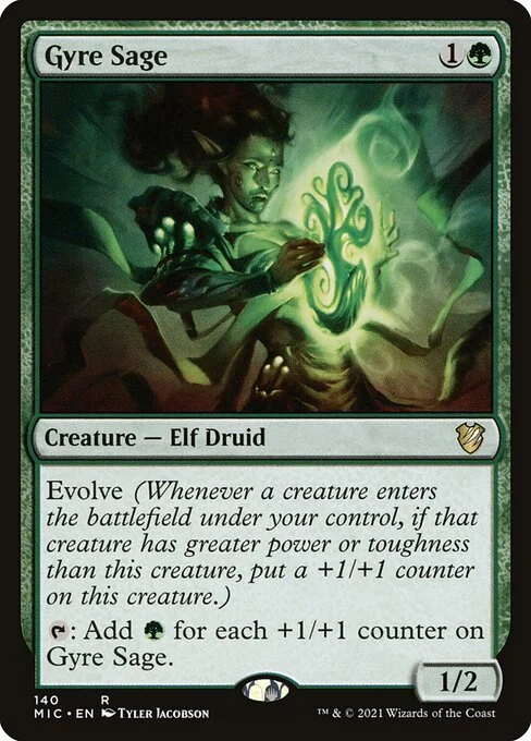 Gyre Sage, carta Magic di tipo Creature — Elf Druid illustrata da Tyler Jacobson