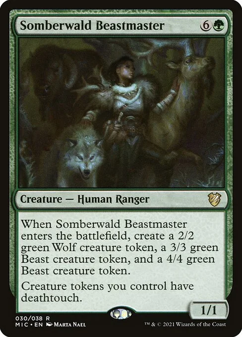 Somberwald Beastmaster, carta Magic di tipo Creature — Human Ranger illustrata da Marta Nael