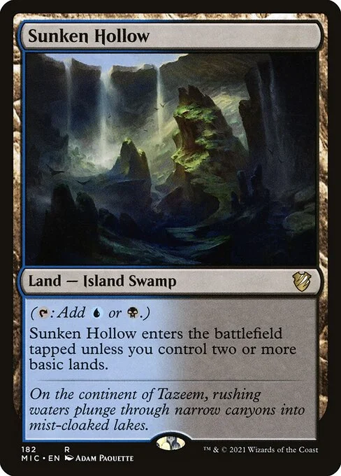 Sunken Hollow, carta Magic di tipo Land — Island Swamp illustrata da Adam Paquette