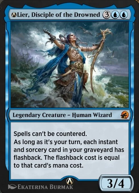 A-Lier, Disciple of the Drowned, carta Magic di tipo Legendary Creature — Human Wizard illustrata da Ekaterina Burmak