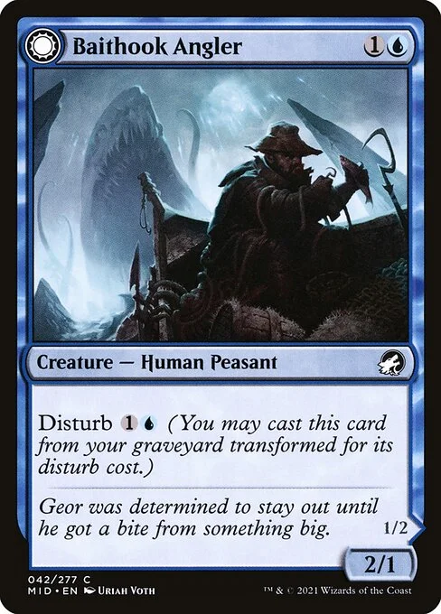 Baithook Angler // Hook-Haunt Drifter, carta Magic di tipo Creature — Human Peasant // Creature — Spirit illustrata da Uriah Voth