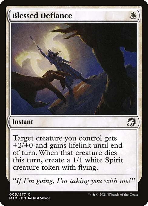 Blessed Defiance, carta Magic di tipo Instant illustrata da Kim Sokol