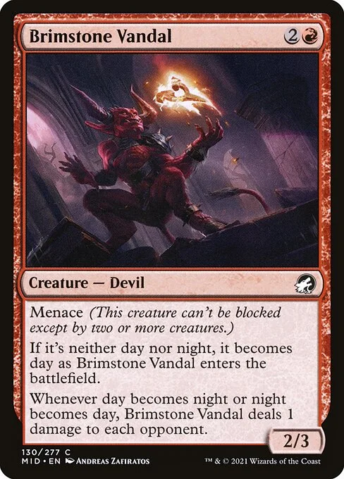 Brimstone Vandal, carta Magic di tipo Creature — Devil illustrata da Andreas Zafiratos