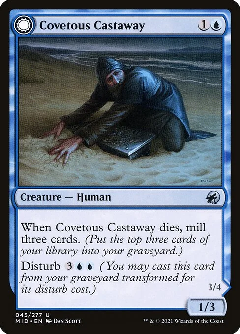 Covetous Castaway // Ghostly Castigator, carta Magic di tipo Creature — Human // Creature — Spirit illustrata da Dan Murayama Scott