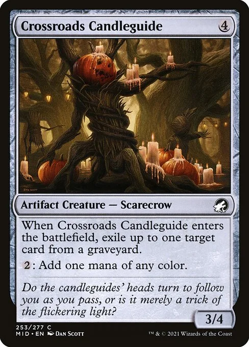 Crossroads Candleguide, carta Magic di tipo Artifact Creature — Scarecrow illustrata da Dan Murayama Scott