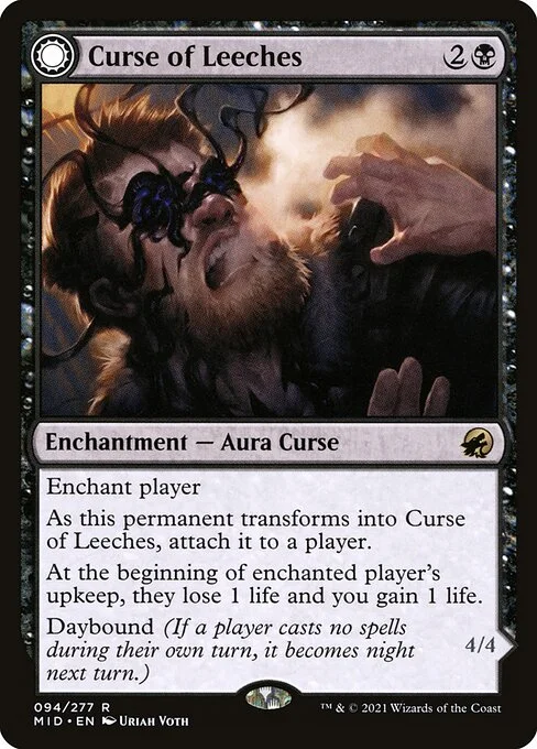 Curse of Leeches // Leeching Lurker, carta Magic di tipo Enchantment — Aura Curse // Creature — Leech Horror illustrata da Uriah Voth