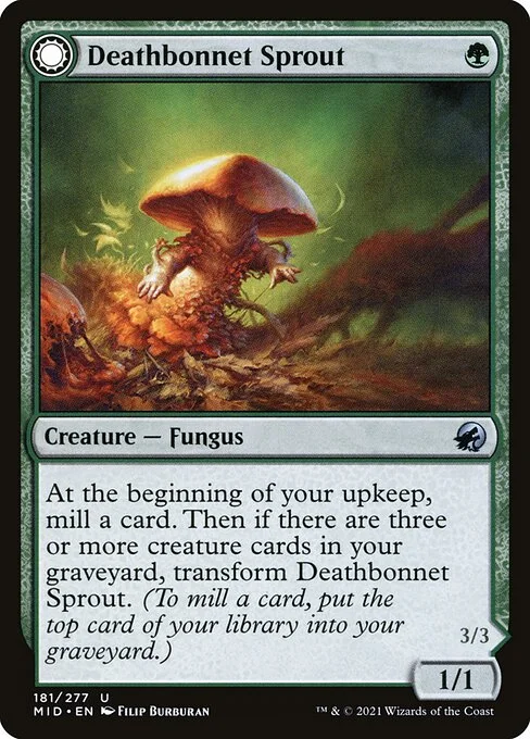 Deathbonnet Sprout // Deathbonnet Hulk, carta Magic di tipo Creature — Fungus // Creature — Fungus Horror illustrata da Filip Burburan