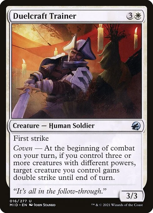 Duelcraft Trainer, carta Magic di tipo Creature — Human Soldier illustrata da John Stanko