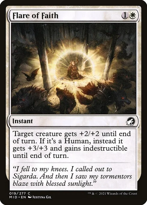 Flare of Faith, carta Magic di tipo Instant illustrata da Justyna Dura