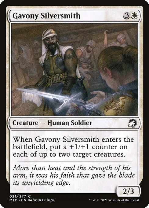 Gavony Silversmith, carta Magic di tipo Creature — Human Soldier illustrata da Volkan Baǵa