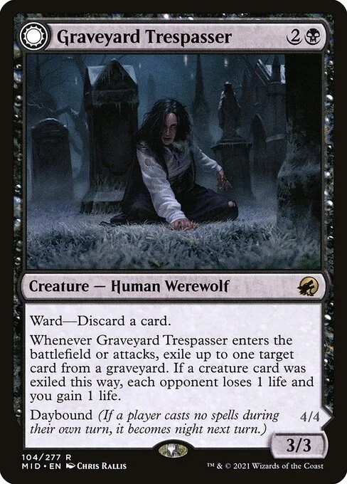 Graveyard Trespasser // Graveyard Glutton, carta Magic di tipo Creature — Human Werewolf // Creature — Werewolf illustrata da Chris Rallis