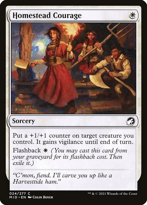 Homestead Courage, carta Magic di tipo Sorcery illustrata da Colin Boyer
