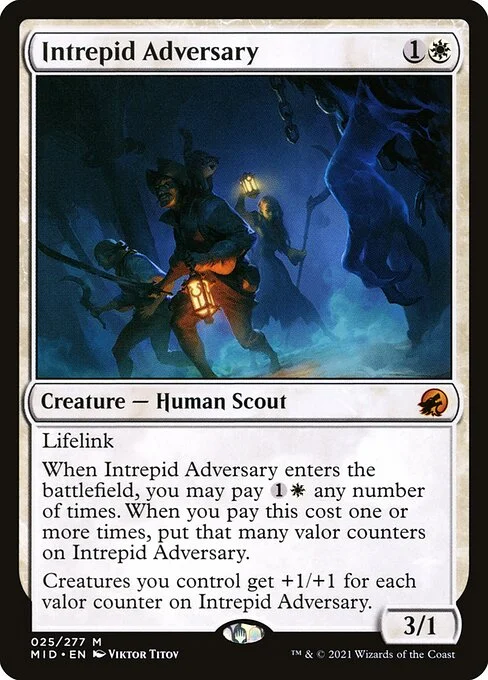 Intrepid Adversary, carta Magic di tipo Creature — Human Scout illustrata da Viktor Titov