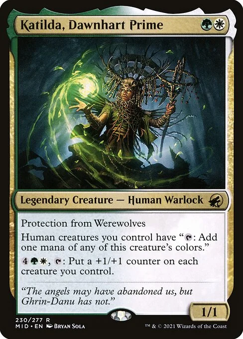 Katilda, Dawnhart Prime, carta Magic di tipo Legendary Creature — Human Warlock illustrata da Bryan Sola