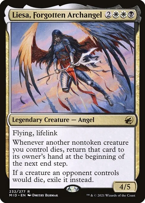 Liesa, Forgotten Archangel, carta Magic di tipo Legendary Creature — Angel illustrata da Dmitry Burmak