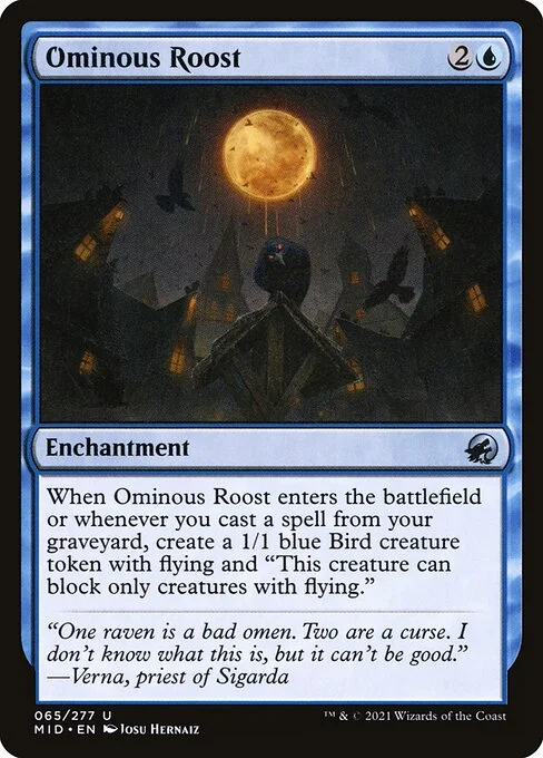 Ominous Roost, carta Magic di tipo Enchantment illustrata da Josu Hernaiz