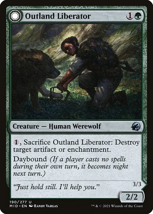 Outland Liberator // Frenzied Trapbreaker, carta Magic di tipo Creature — Human Werewolf // Creature — Werewolf illustrata da Randy Vargas