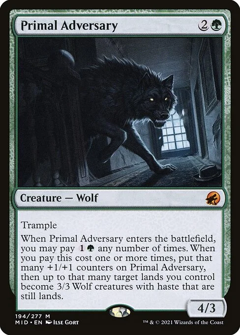 Primal Adversary, carta Magic di tipo Creature — Wolf illustrata da Ilse Gort