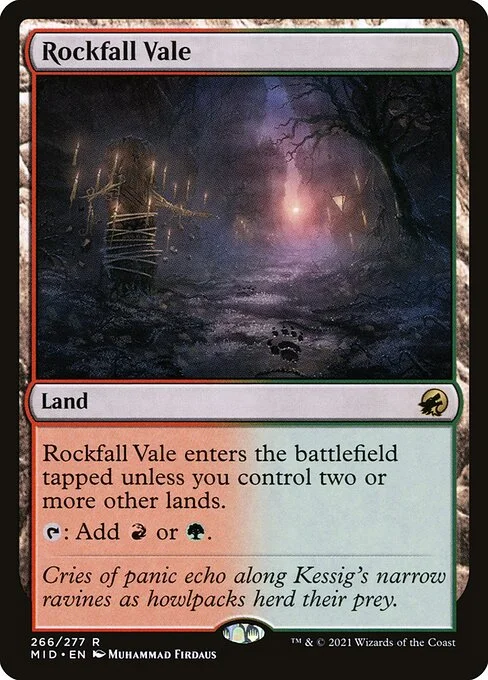 Rockfall Vale, carta Magic di tipo Land illustrata da Muhammad Firdaus