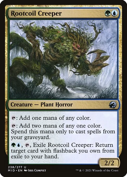 Rootcoil Creeper, carta Magic di tipo Creature — Plant Horror illustrata da Iris Compiet