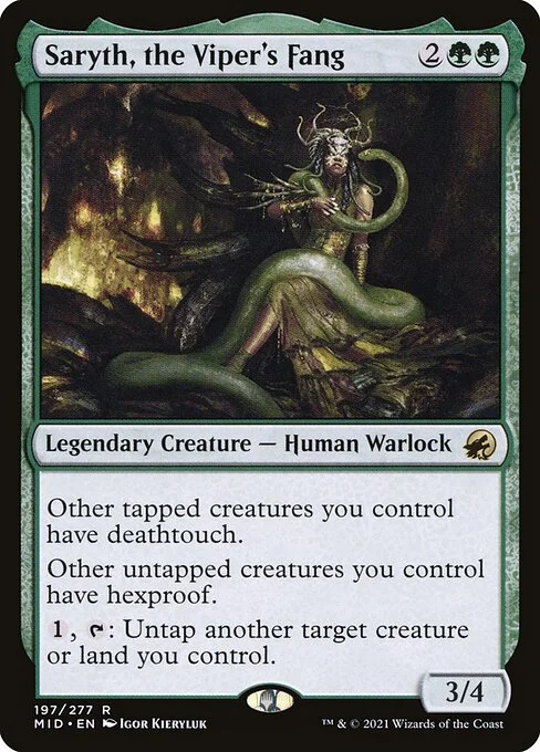 Saryth, the Viper's Fang, carta Magic di tipo Legendary Creature — Human Warlock illustrata da Igor Kieryluk