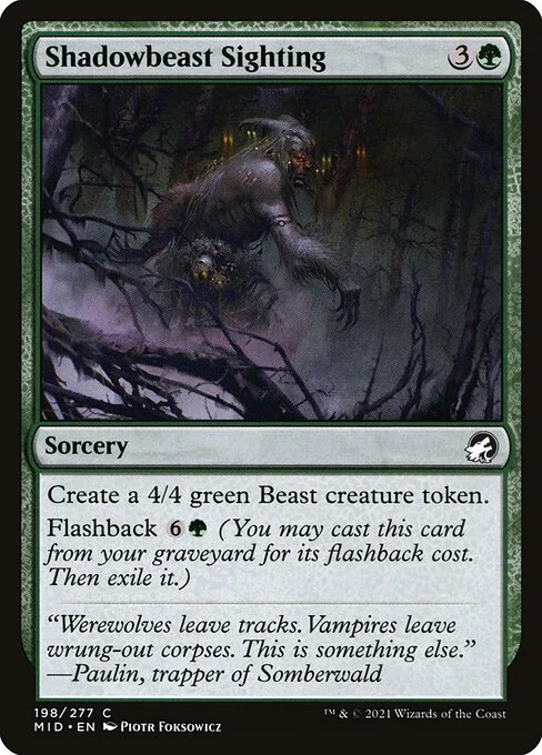 Shadowbeast Sighting, carta Magic di tipo Sorcery illustrata da Piotr Foksowicz