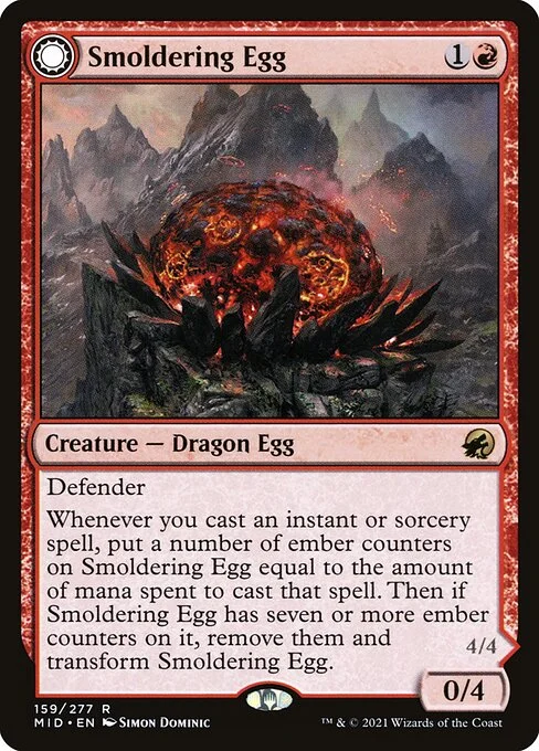 Smoldering Egg // Ashmouth Dragon, carta Magic di tipo Creature — Dragon Egg // Creature — Dragon illustrata da Simon Dominic