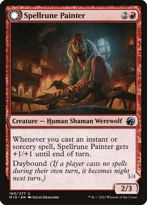 Spellrune Painter // Spellrune Howler, carta Magic di tipo Creature — Human Shaman Werewolf // Creature — Werewolf illustrata da Lucas Graciano