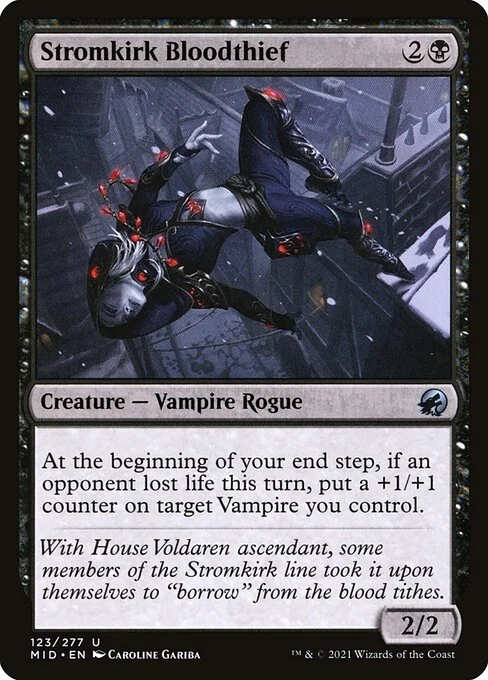 Stromkirk Bloodthief, carta Magic di tipo Creature — Vampire Rogue illustrata da Caroline Gariba