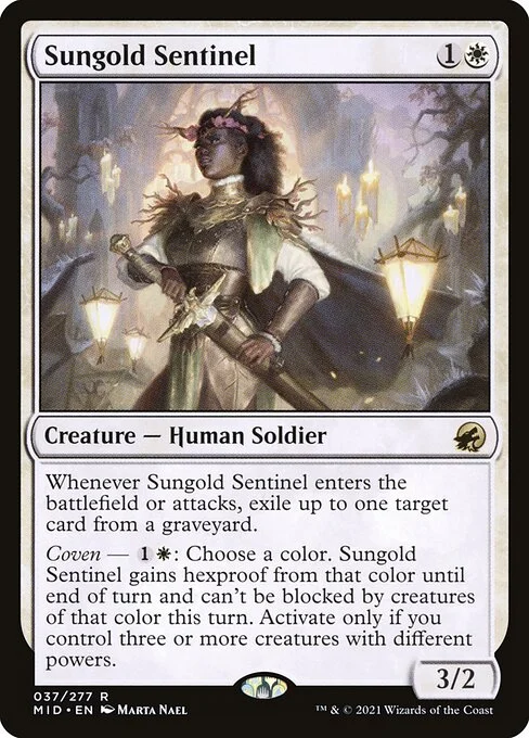 Sungold Sentinel, carta Magic di tipo Creature — Human Soldier illustrata da Marta Nael
