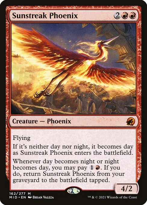 Sunstreak Phoenix, carta Magic di tipo Creature — Phoenix illustrata da Brian Valeza
