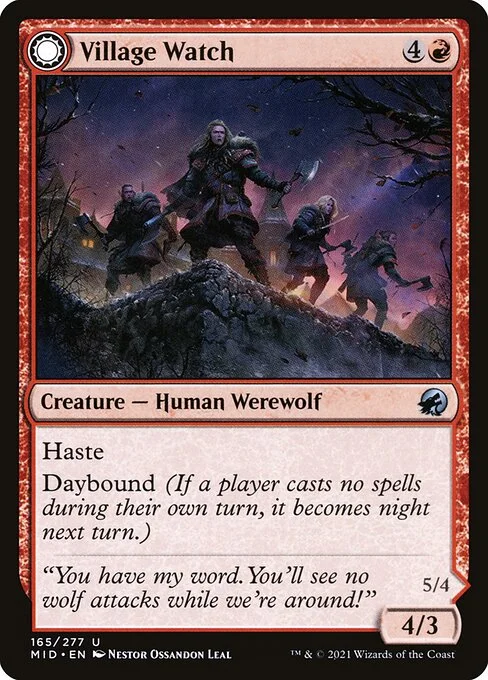 Village Watch // Village Reavers, carta Magic di tipo Creature — Human Werewolf // Creature — Werewolf illustrata da Néstor Ossandón Leal