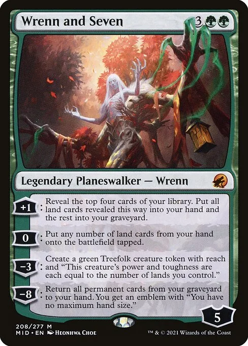 Wrenn and Seven, carta Magic di tipo Legendary Planeswalker — Wrenn illustrata da Heonhwa