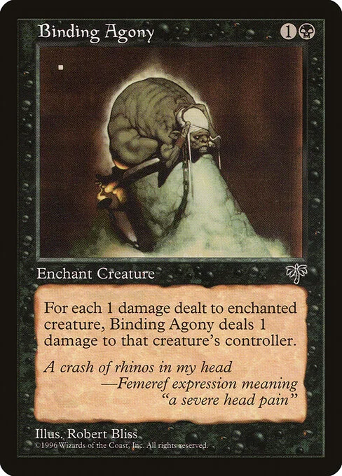 Binding Agony, carta Magic di tipo Enchantment — Aura illustrata da Robert Bliss