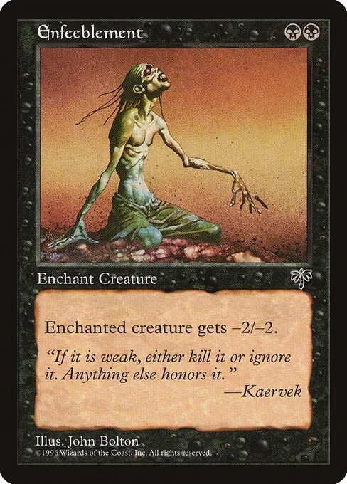 Enfeeblement, carta Magic di tipo Enchantment — Aura illustrata da John Bolton
