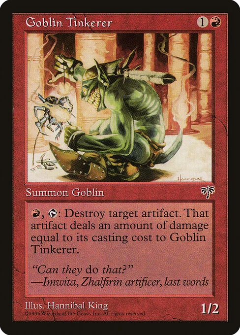Goblin Tinkerer, carta Magic di tipo Creature — Goblin Artificer illustrata da Hannibal King