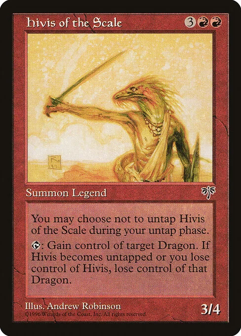 Hivis of the Scale, carta Magic di tipo Legendary Creature — Lizard Shaman illustrata da Andrew Robinson