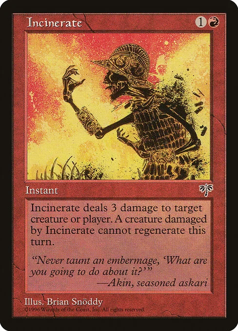 Incinerate, carta Magic di tipo Instant illustrata da Brian Snõddy