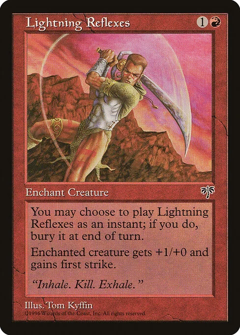 Lightning Reflexes, carta Magic di tipo Enchantment — Aura illustrata da Tom Kyffin