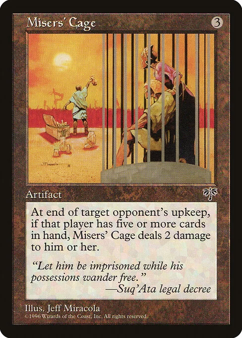 Misers' Cage, carta Magic di tipo Artifact illustrata da Jeff Miracola
