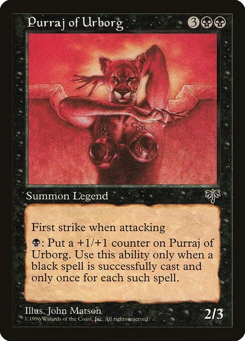 Purraj of Urborg, carta Magic di tipo Legendary Creature — Cat Warrior illustrata da John Matson