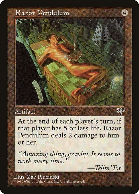 Razor Pendulum, carta Magic di tipo Artifact illustrata da Zak Plucinski