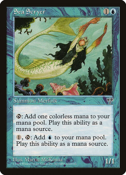 Sea Scryer, carta Magic di tipo Creature — Merfolk Wizard illustrata da Martin McKenna