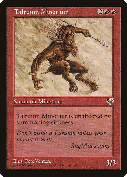 Talruum Minotaur, carta Magic di tipo Creature — Minotaur Berserker illustrata da Pete Venters