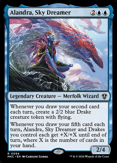 Alandra, Sky Dreamer, carta Magic di tipo Legendary Creature — Merfolk Wizard illustrata da Caroline Gariba